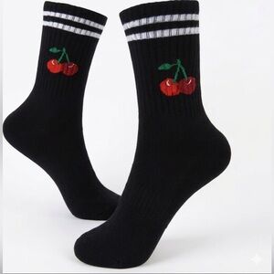 Black Cherry Embroidered Crew Socks -